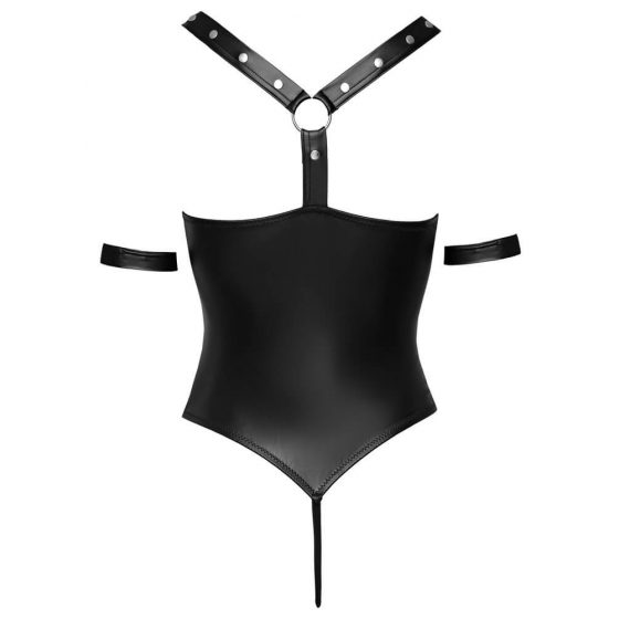 Cottelli Bondage - läikiv, rõngastega, avatud body (must)