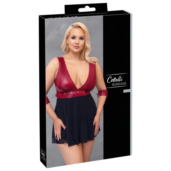 Cottelli Bondage Plus Size - sügava kaelusega babydoll (punane-must)