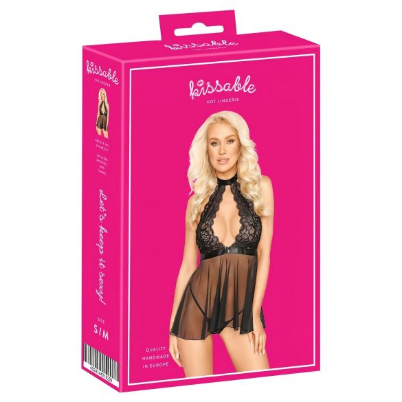 Kissable - kaelusepaelaga pitsist babydoll (must) 