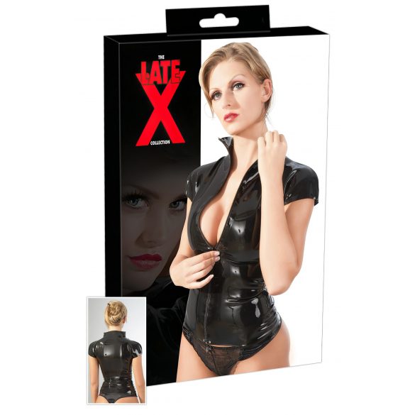 LATEX - lukuga lühikeste varrukatega naiste ülaosa (must)  - XL