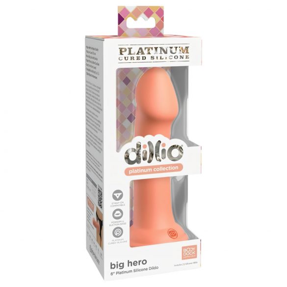 Dillio Big Hero - kinnitusalusega silikoonist dildo (17 cm) - oranž