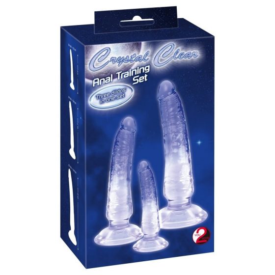 Crystal Clear - anaal treener dildokomplekt - 3 tk (läbipaistvalt sinine)