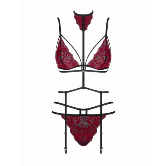 Obsessive Sugestina - 3 piece bra set (red and black) - L/XL