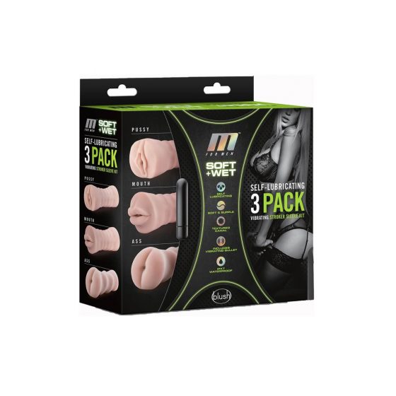 M For Men 3 Pack - vibreeriv masturbaatori komplekt (naturaalne)