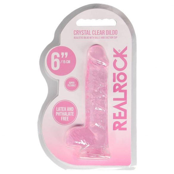 REALROCK - läbipaistev elutruu dildo – roosa (15 cm) 