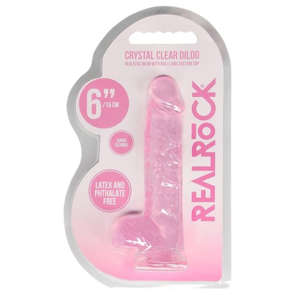 REALROCK - läbipaistev elutruu dildo – roosa (15 cm) 