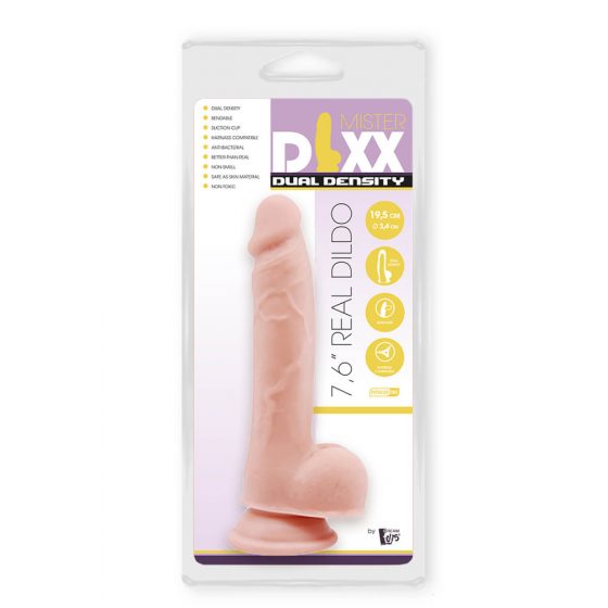 Mr. Dixx 7.6 - iminapõhjaga, munanditega dildo - naturaalne (19,5cm)