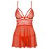 Obsessive 838-BAB-3 - vürtsikas pitsist babydoll stringidega (punane) - L/XL