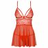 Obsessive 838-BAB-3 - vürtsikas pitsiga babydoll stringidega (punane)  - XXL