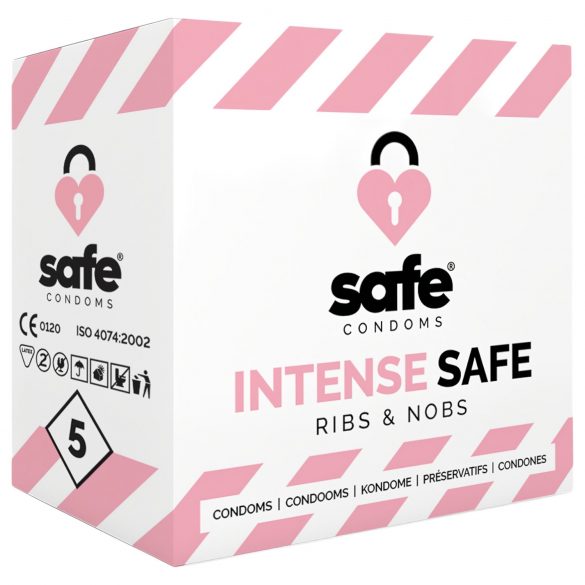 SAFE Intense Safe - ribitudega-küpitud kondoom (5 tk)