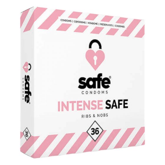 SAFE Intense Safe - Ribiliste ja punktikomplektiga kondoomid (36 tk)