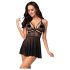 Obsessive 838-BAB-1 - läbipaistev pitsist babydoll stringidega (must)