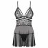 Obsessive 838-BAB-1 - läbipaistev pitsiline babydoll tangadega (must)  - XXL