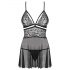 Obsessive läbipaistev pitsiline babydoll stringidega (must) - XXL