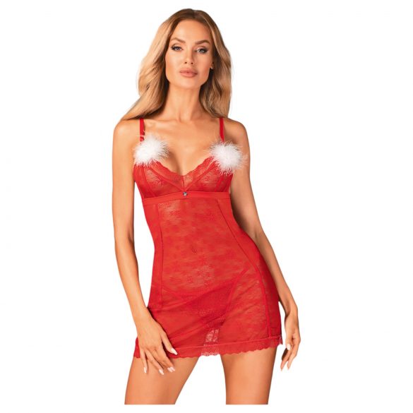 Obsessive Claussica - babydoll ja stringid (punane) - XL/XXL