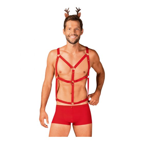 Obsessive Mr Reindy - meeste põtrade kostüüm (3-osaline) - punane - L/XL
